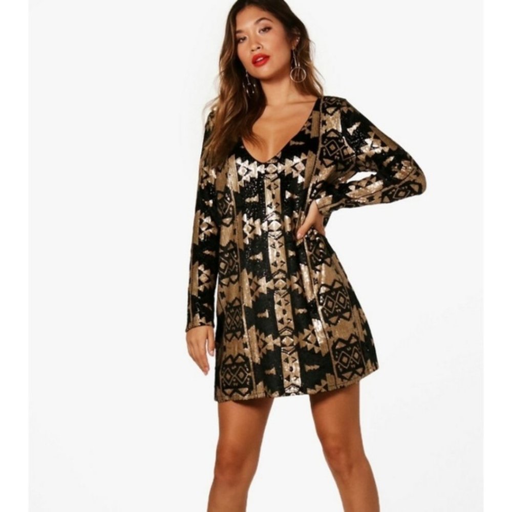 Boohoo Boutique Sophie Aztec Sequin Shift Dress
